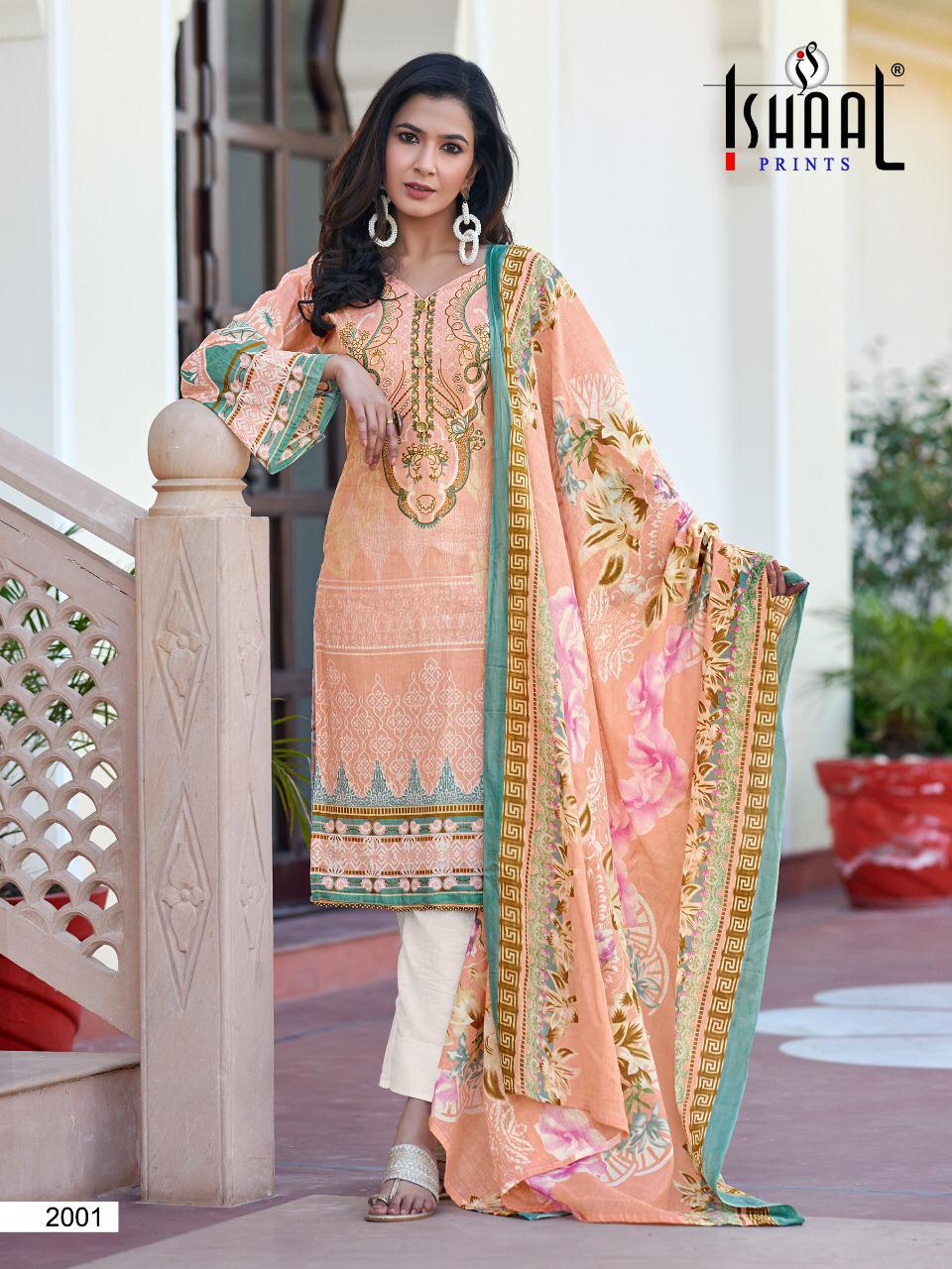 Ishaal Prints Gulmohar Combo Vol 2 Pure Lawn Cotton Karachi Style Dress Material Salwar Suits Wholesale Dealer Surat
