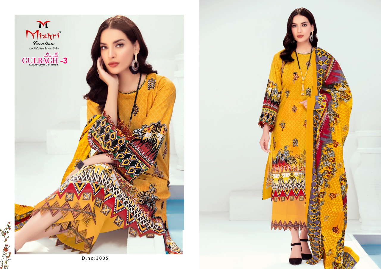 Mishri Creation Gulbagh Vol 3 Luxury Lawn Collection Lawn Cotton Fancy Designer Salwar Kameez Wholesale Dealer Surat