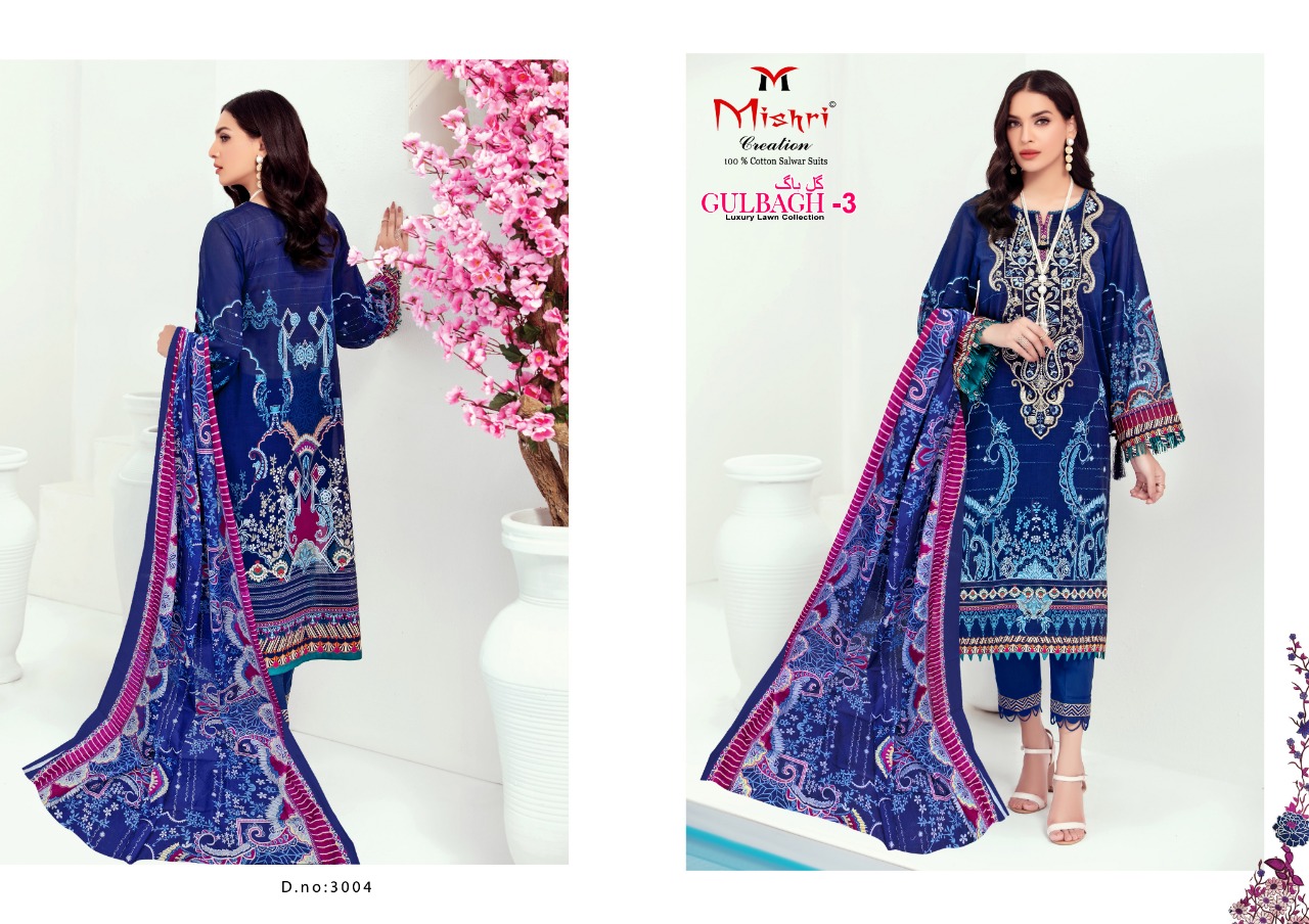 Mishri Creation Gulbagh Vol 3 Luxury Lawn Collection Lawn Cotton Fancy Designer Salwar Kameez Wholesale Dealer Surat