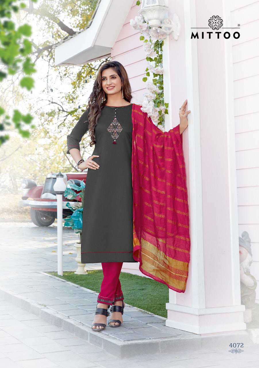 Mittoo Mahendi Vol3 Chinon Butti Handwork And Embroidery Work Casual Wear Readymade Kurti Wholesale Dealer Surat