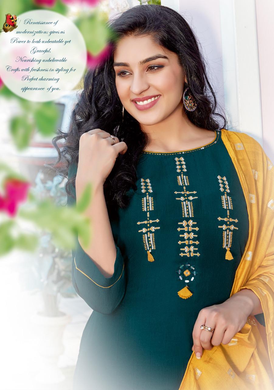 Mittoo Mahendi Vol3 Chinon Butti Handwork And Embroidery Work Casual Wear Readymade Kurti Wholesale Dealer Surat