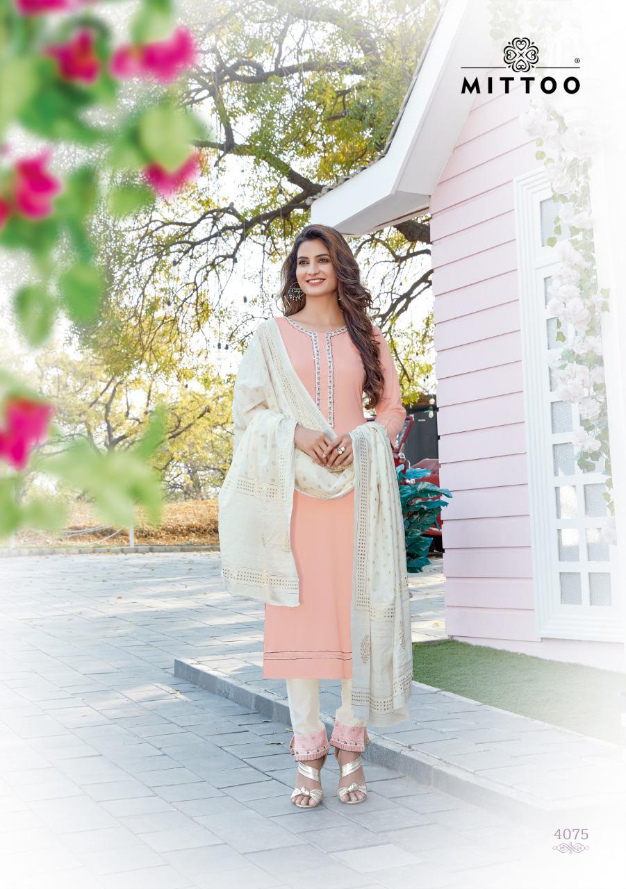 Mittoo Mahendi Vol3 Chinon Butti Handwork And Embroidery Work Casual Wear Readymade Kurti Wholesale Dealer Surat