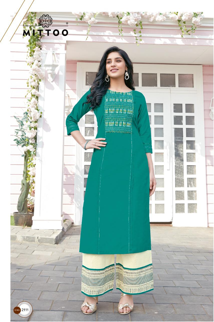 Mittoo Panghat Vol 17 Heavy Rayon With Embroidery And Hand Work Long Straight Type Casual Wear Readymade Kurtis And Plazzo Wholesaler Dealer Surat