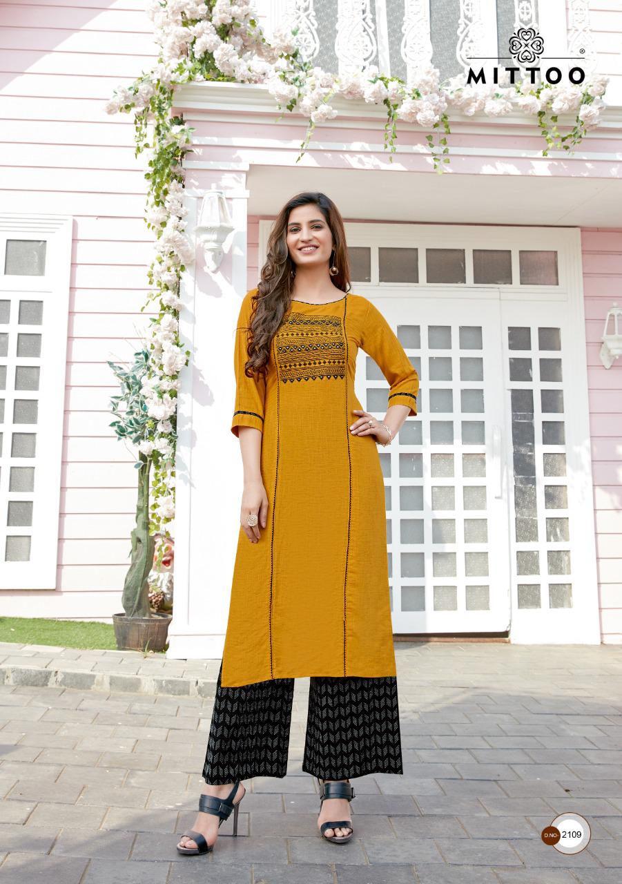 Mittoo Panghat Vol 17 Heavy Rayon With Embroidery And Hand Work Long Straight Type Casual Wear Readymade Kurtis And Plazzo Wholesaler Dealer Surat