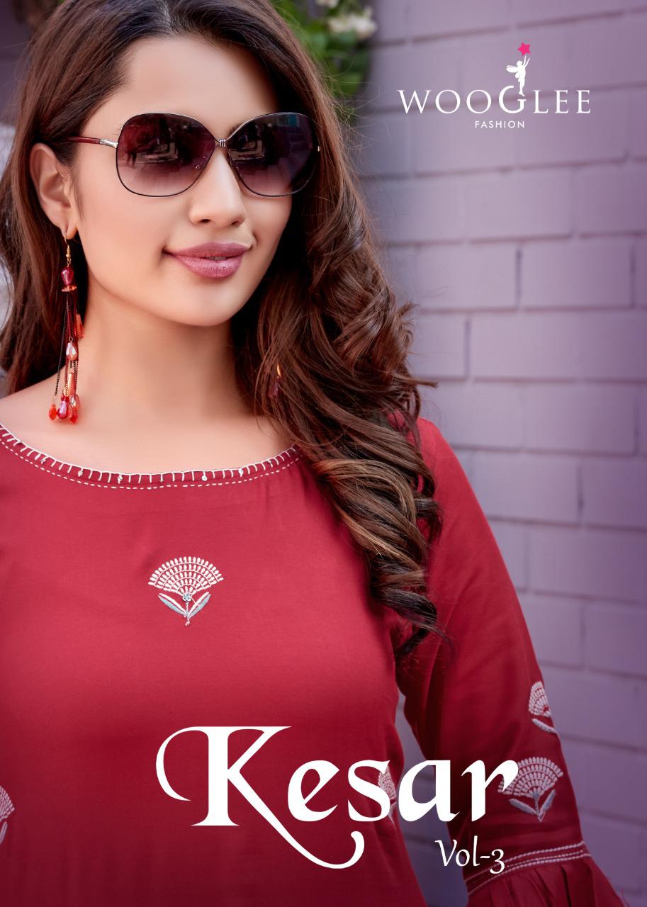 Mittoo Wooglee Fashion Kesar Vol 3 Heavy Rayon With Embroidery Hand Work Casual Wear Kurtis Wholesale Dealer Surat