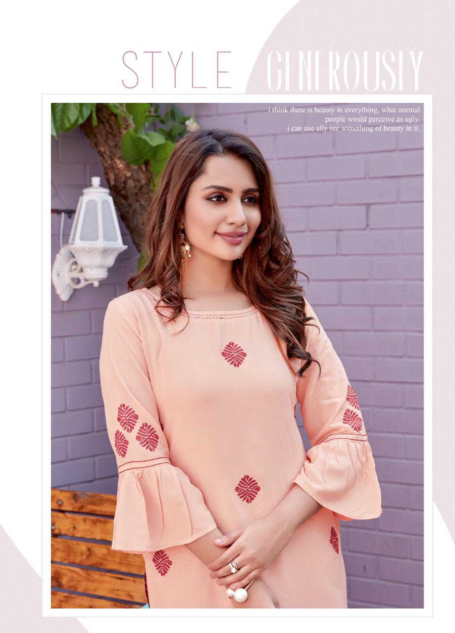 Mittoo Wooglee Fashion Kesar Vol 3 Heavy Rayon With Embroidery Hand Work Casual Wear Kurtis Wholesale Dealer Surat