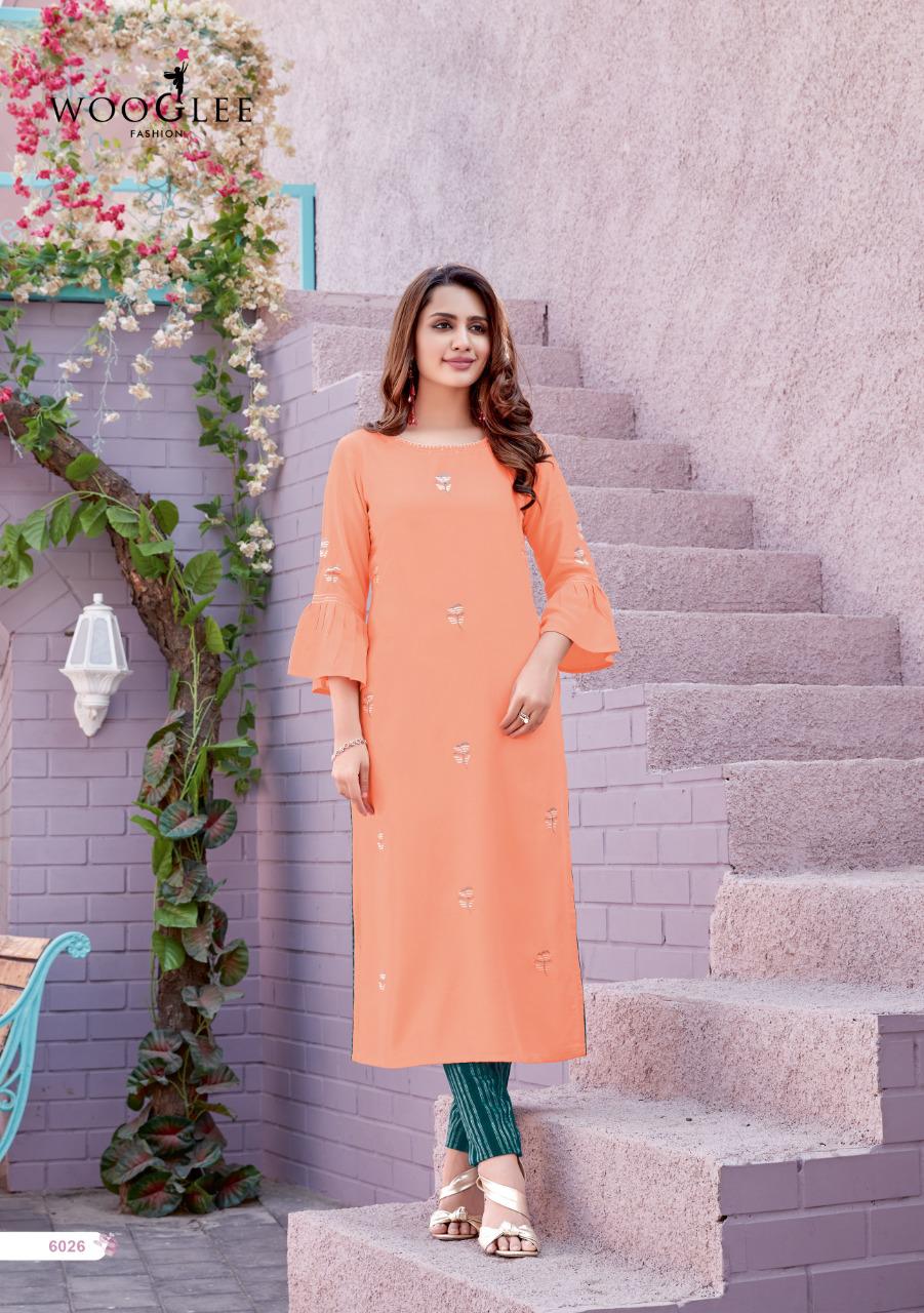 Mittoo Wooglee Fashion Kesar Vol 3 Heavy Rayon With Embroidery Hand Work Casual Wear Kurtis Wholesale Dealer Surat