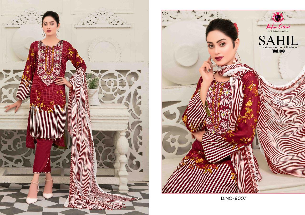 Nafisa Cotton Sahil Vol 6 Pure Cotton Print Karachi Style Dress Material Salwar Suits Wholesale Dealer Surat