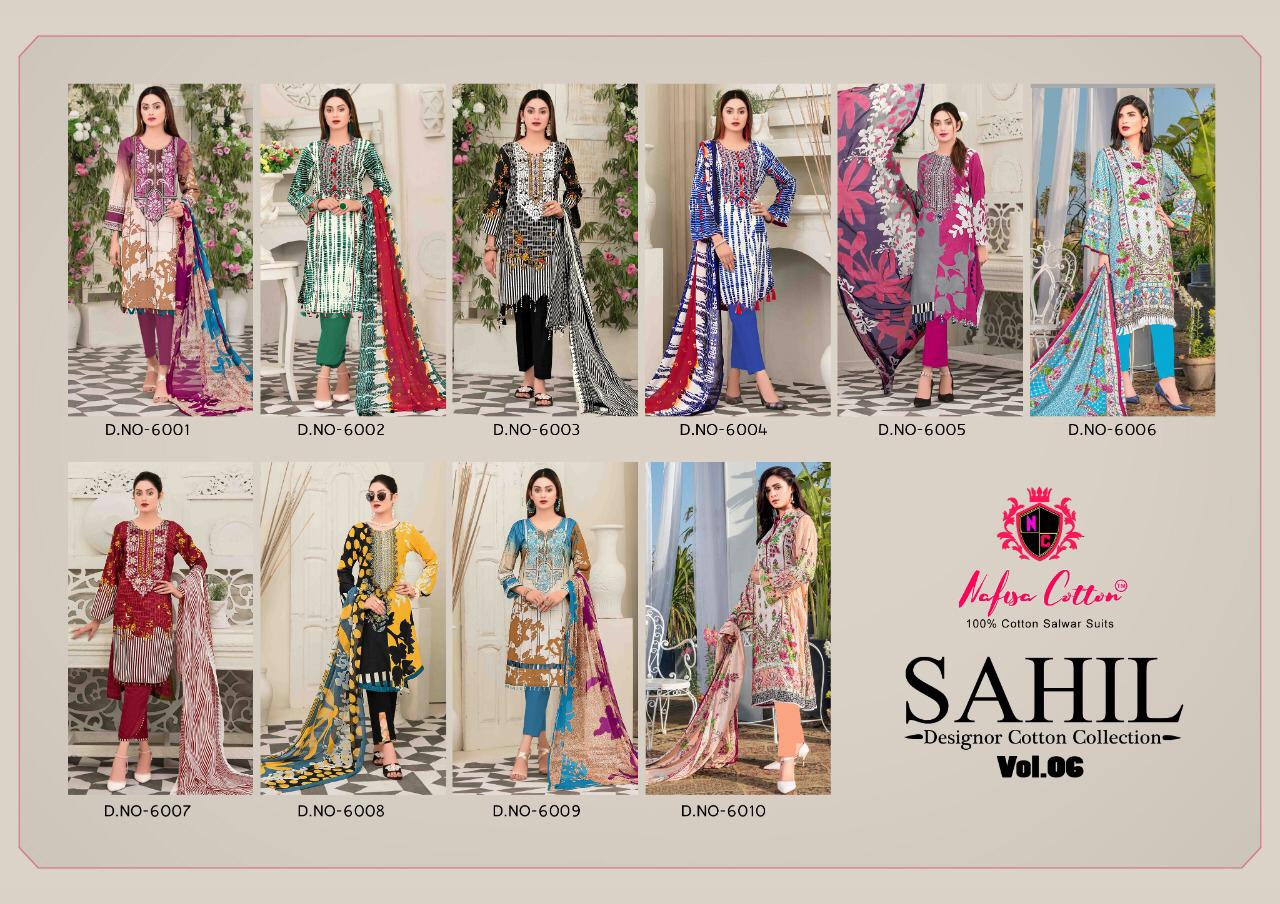 Nafisa Cotton Sahil Vol 6 Pure Cotton Print Karachi Style Dress Material Salwar Suits Wholesale Dealer Surat