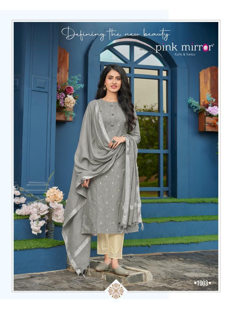 Pink Mirror Mint Viscose Lurex With Foil Print Long Straight Type Casual Wear Kurtis Wholesale Dealer Surat