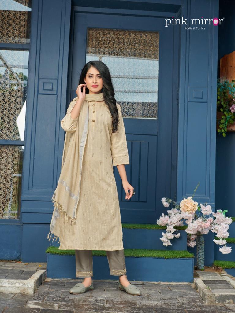 Pink Mirror Mint Viscose Lurex With Foil Print Long Straight Type Casual Wear Kurtis Wholesale Dealer Surat