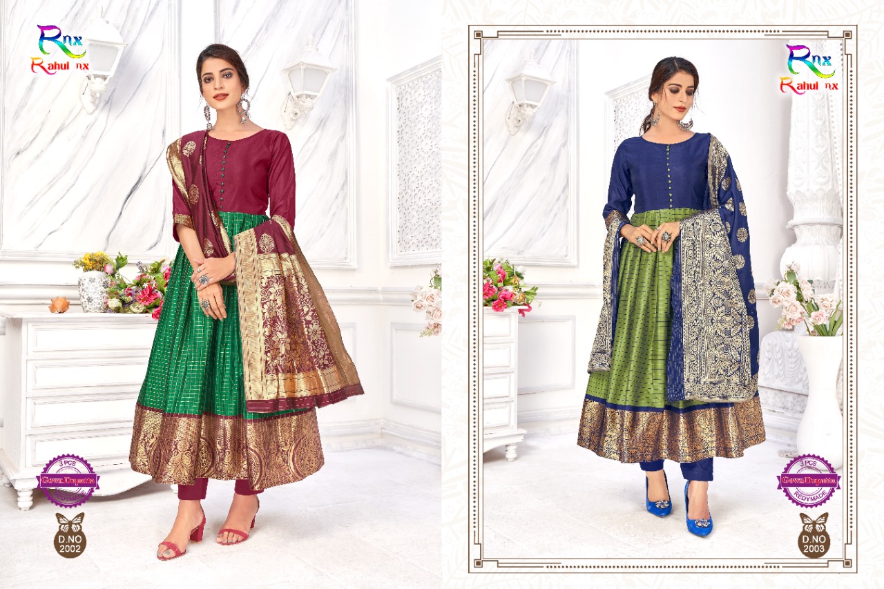 Rahul Nx Kulfi Vol 2 Banarasi Silk Jacquard Long Gown Style Party Wear Ready Made Kurtis Wholesale Dealer Surat