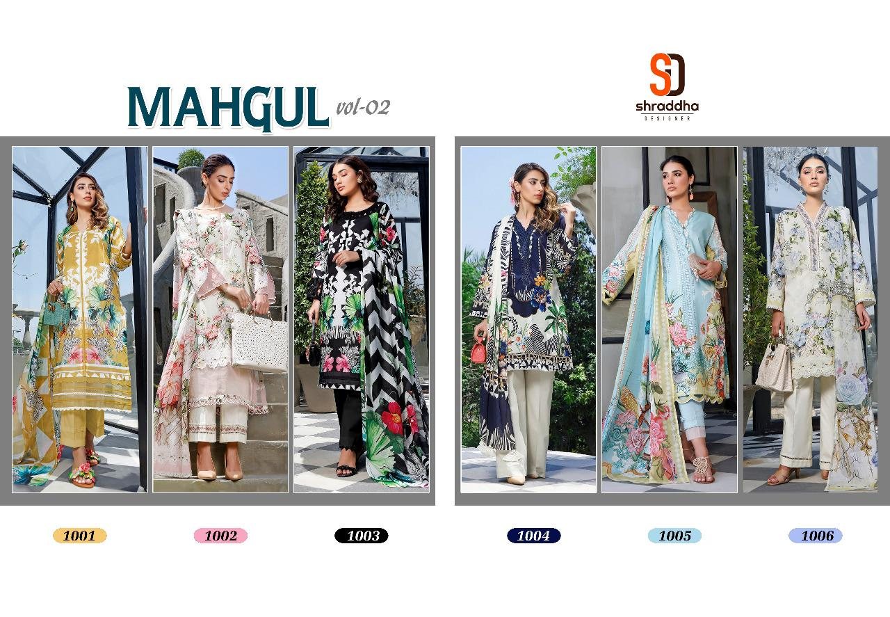 Shraddha Designer Mahgul Vol 2 Lawn Cotton Print With Embroidery Work Pakistani Style Salwar Kameez Wholesale Dealer Surat