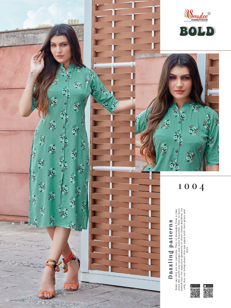 Smylee Fashion Bold Heavy Slub Print Rayon With Manual Hand Work Casual Wear Kurtis Wholesale Dealer Surat