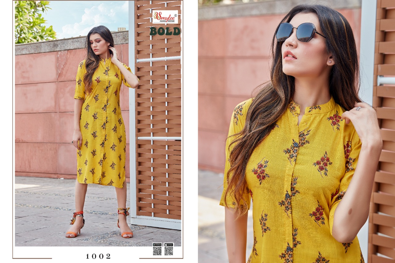 Smylee Fashion Bold Heavy Slub Print Rayon With Manual Hand Work Casual Wear Kurtis Wholesale Dealer Surat