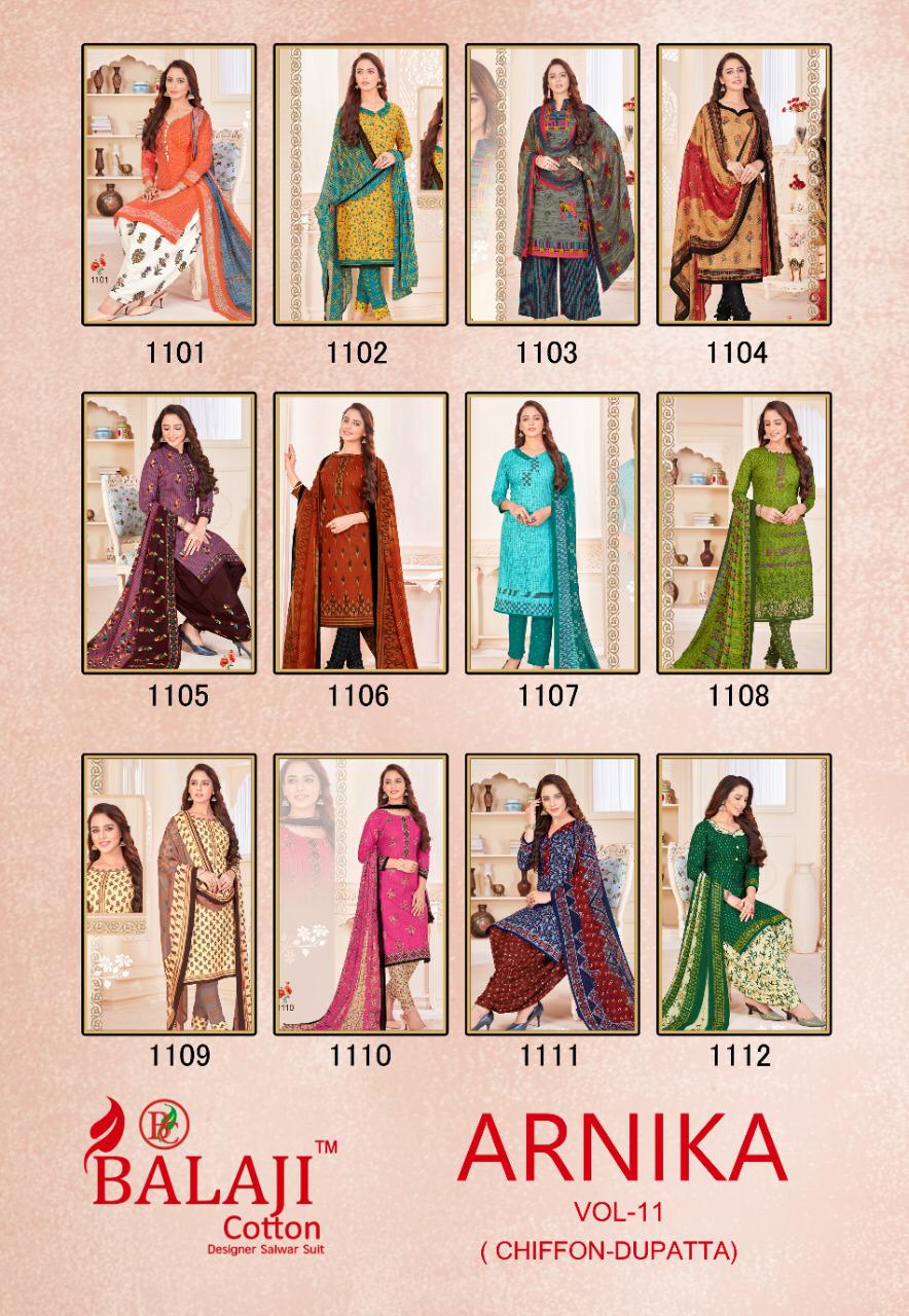 Balaji Cotton Arnika Vol 11 Pure Cotton Fancy Print Patiyala Style Dress Material Salwar Suits Wholesale Dealer Surat