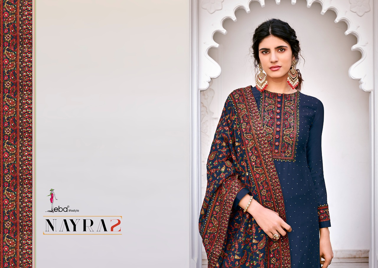 Eba Lifestyle Nayra Vol 2 Pure Maheshwari Viscose Silk With Heavy Embroidery Dress Material Salwar Suit Wholesale Dealer Surat