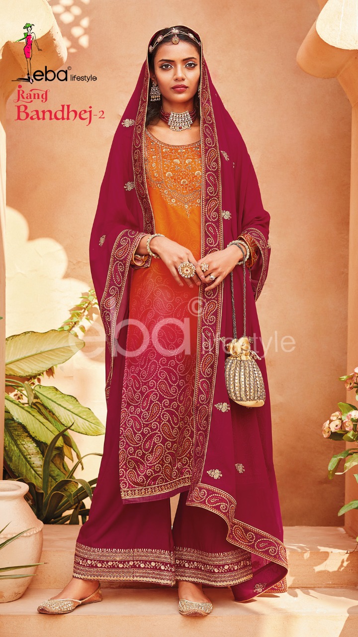 Eba Lifestyle Rang Bandhej Vol 2 Heavy Satin Digital Print With Embroidery Work Salwar Suits Wholesale Dealer Surat
