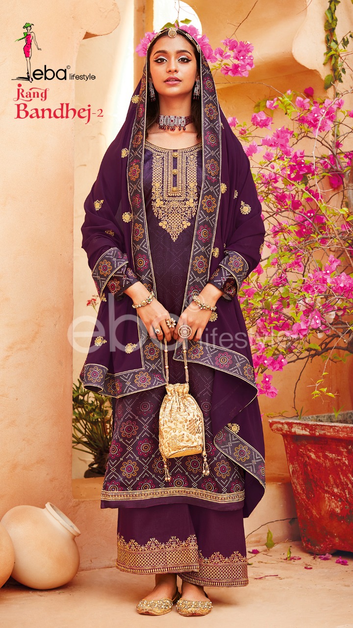 Eba Lifestyle Rang Bandhej Vol 2 Heavy Satin Digital Print With Embroidery Work Salwar Suits Wholesale Dealer Surat