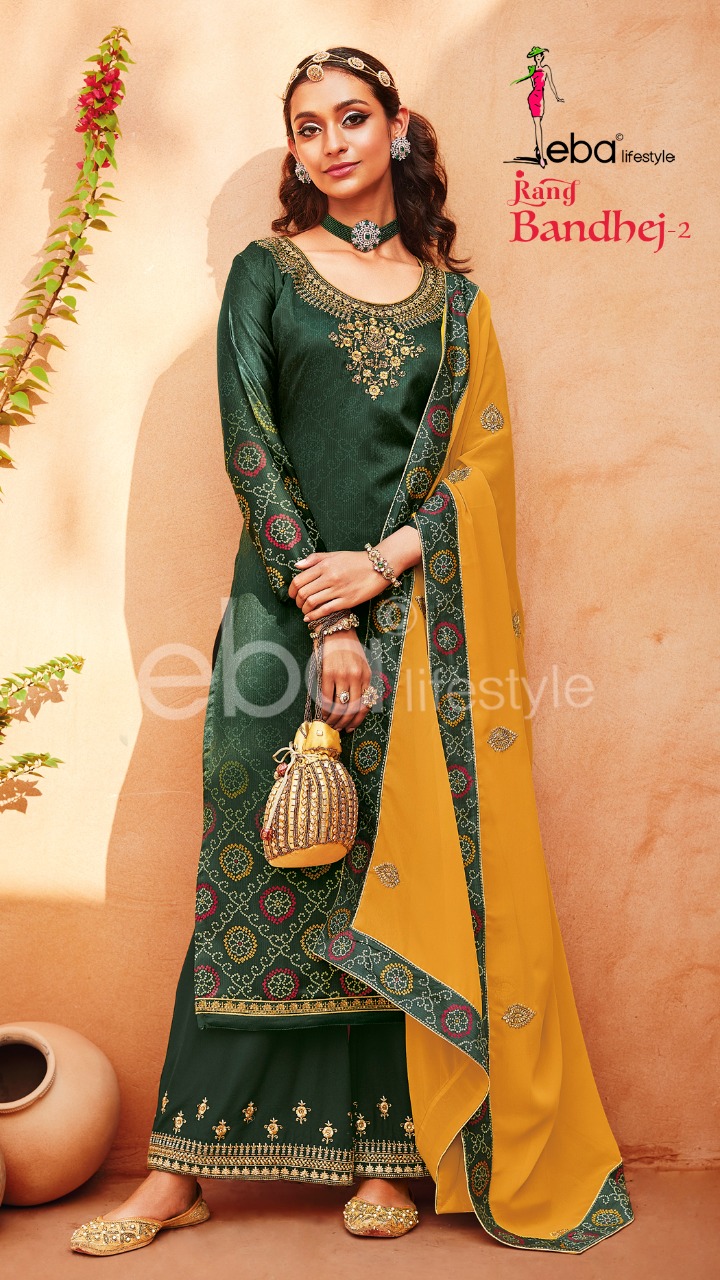 Eba Lifestyle Rang Bandhej Vol 2 Heavy Satin Digital Print With Embroidery Work Salwar Suits Wholesale Dealer Surat