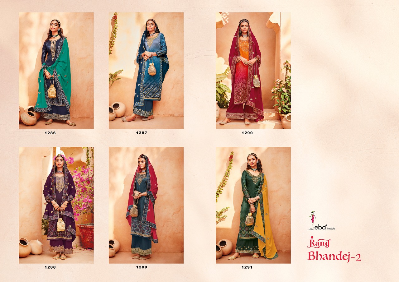 Eba Lifestyle Rang Bandhej Vol 2 Heavy Satin Digital Print With Embroidery Work Salwar Suits Wholesale Dealer Surat