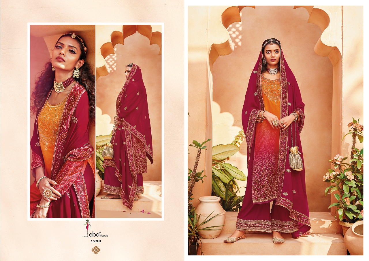 Eba Lifestyle Rang Bandhej Vol 2 Heavy Satin Digital Print With Embroidery Work Salwar Suits Wholesale Dealer Surat