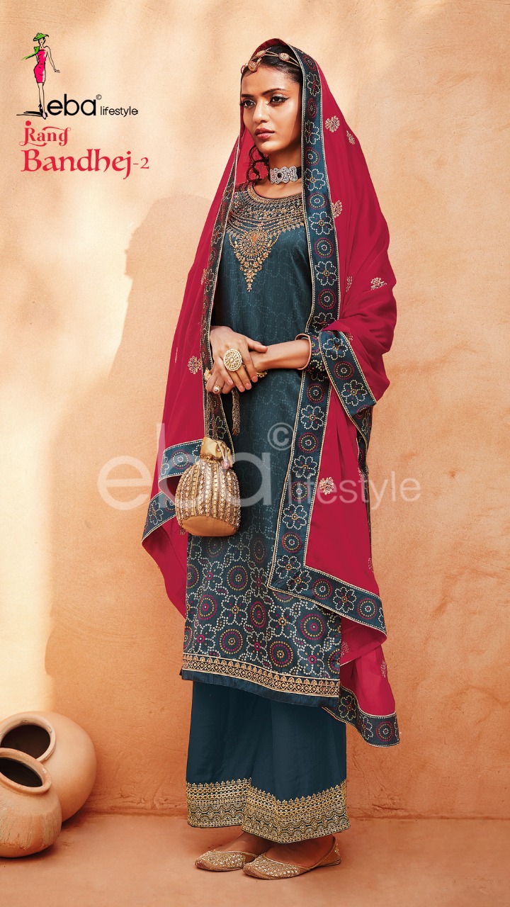 Eba Lifestyle Rang Bandhej Vol 2 Heavy Satin Digital Print With Embroidery Work Salwar Suits Wholesale Dealer Surat