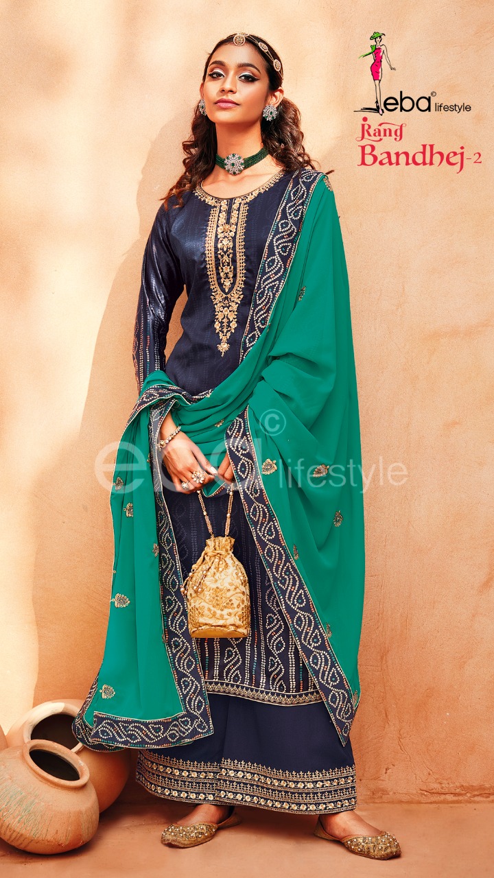 Eba Lifestyle Rang Bandhej Vol 2 Heavy Satin Digital Print With Embroidery Work Salwar Suits Wholesale Dealer Surat
