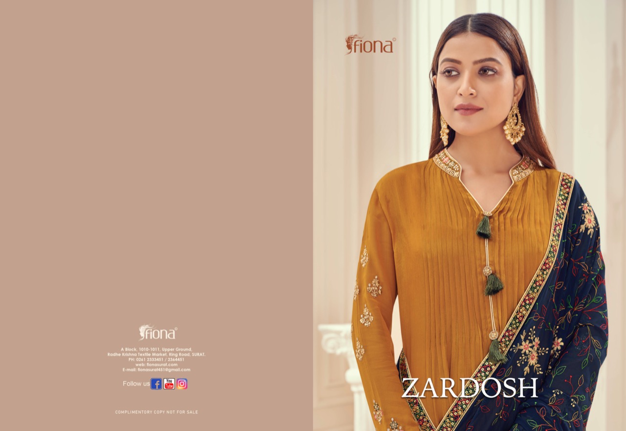 Fiona Zardosh Chinnon Full Flair With Plaiting Border & Sleeves Embroidery Work Dress Material Salwar Suit Wholesale Dealer Surat
