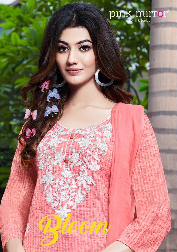 Pink Mirror Bloom Pure Viscose With Heavy Embroidery Work Long Straight Type Casual Wear Kurtis Wholesale Dealer Surat