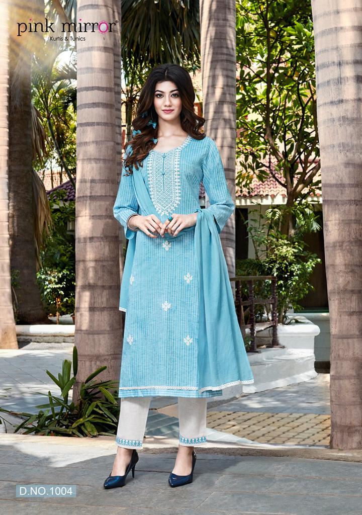 Pink Mirror Bloom Pure Viscose With Heavy Embroidery Work Long Straight Type Casual Wear Kurtis Wholesale Dealer Surat