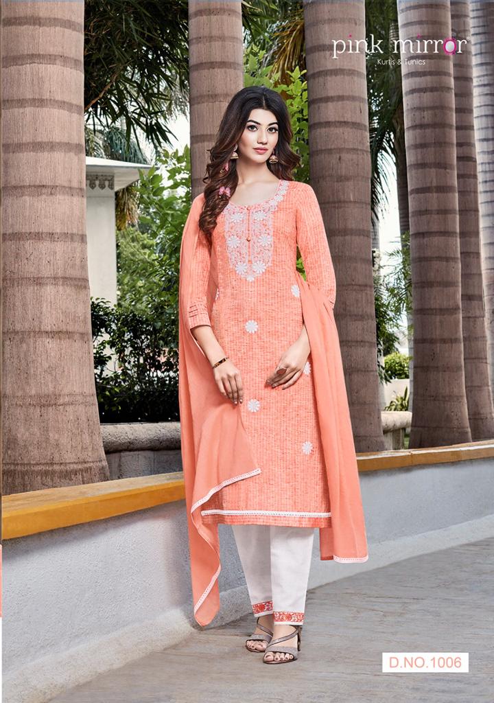 Pink Mirror Bloom Pure Viscose With Heavy Embroidery Work Long Straight Type Casual Wear Kurtis Wholesale Dealer Surat