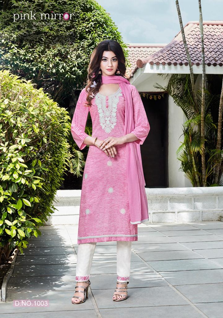 Pink Mirror Bloom Pure Viscose With Heavy Embroidery Work Long Straight Type Casual Wear Kurtis Wholesale Dealer Surat