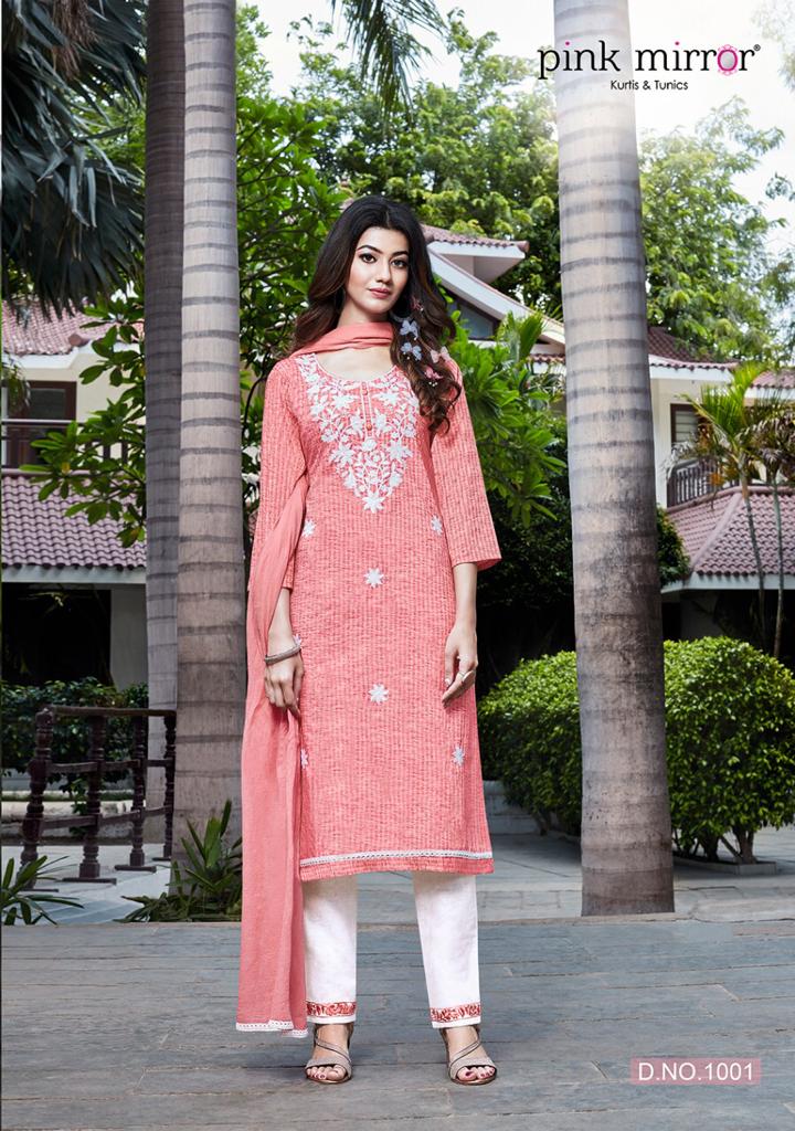 Pink Mirror Bloom Pure Viscose With Heavy Embroidery Work Long Straight Type Casual Wear Kurtis Wholesale Dealer Surat