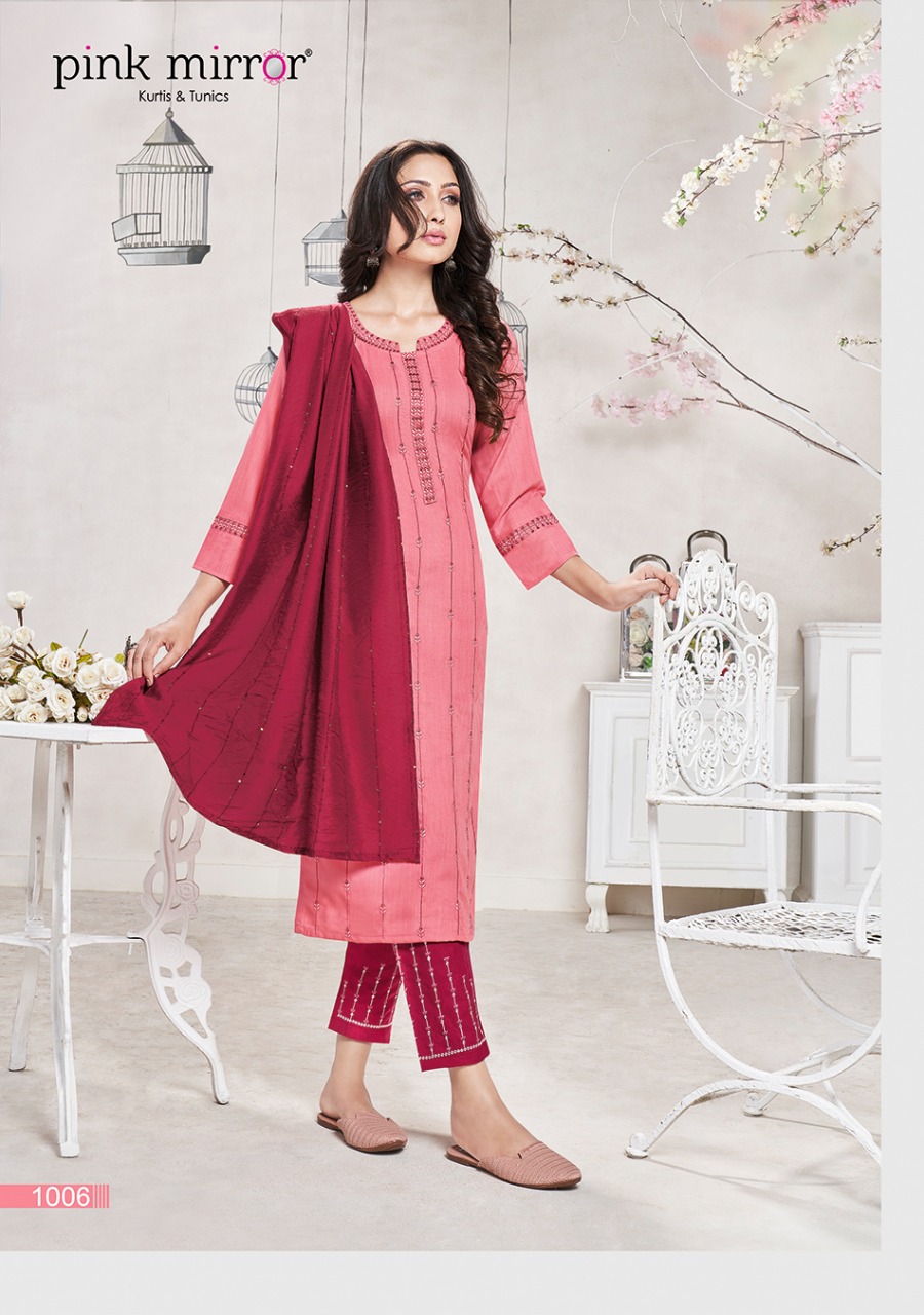 Pink Mirror Couture Viscose With Sequence Embroidery Work Ready Fancy Wear Kurti Wholesale Dealer Surat