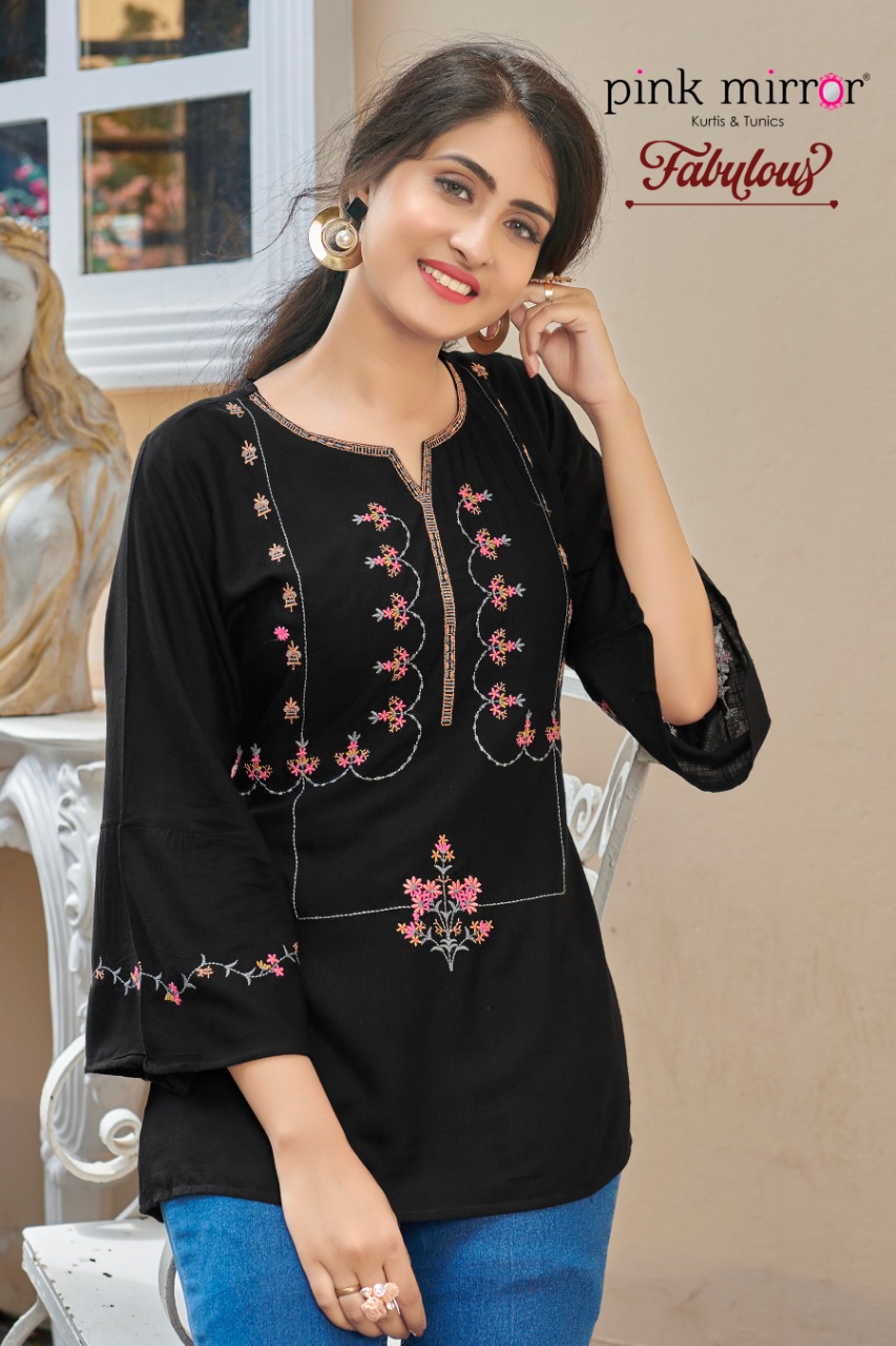 Pink Mirror Fabulous Rayon Slub With Fancy Embroidery Work Casual Wear Ready Made Short Tops Wholesale Dealer Surat