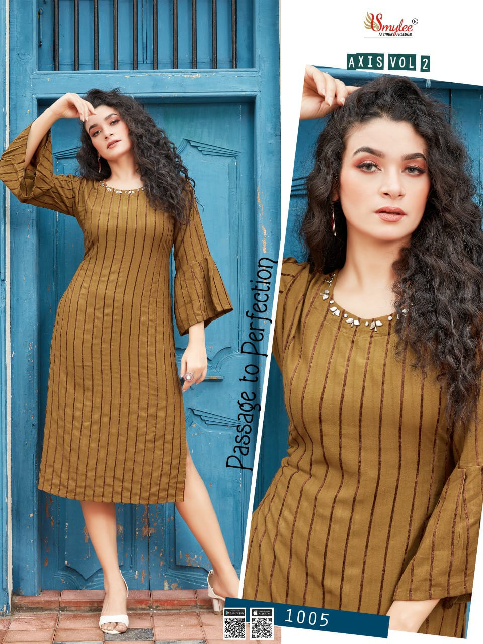 Smylee Fashion Axis Vol 2 Heavy Bombay Velvet Lining With Neck Work Readymade Casual Wear Kurti Wholesale Dealer Surat