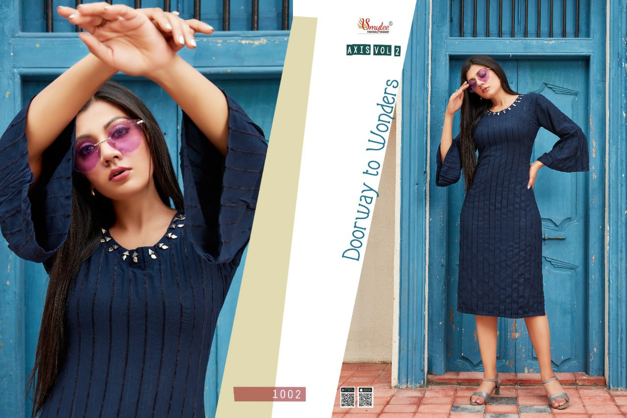Smylee Fashion Axis Vol 2 Heavy Bombay Velvet Lining With Neck Work Readymade Casual Wear Kurti Wholesale Dealer Surat