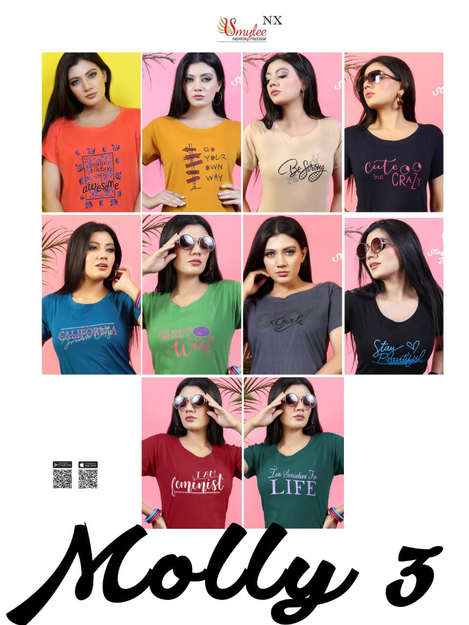 Smylee Fashion Molly Vol 3 24 Count Sinker Hosiery With Print Readymade Readymade Short Top Wholesale Dealer Surat