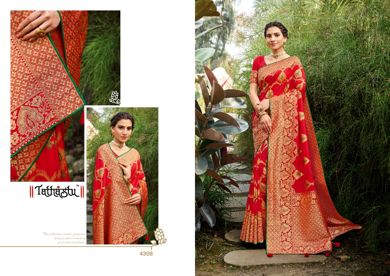 Tathastu 4300 Series Silk Fabric Fancy Party Wear Saree