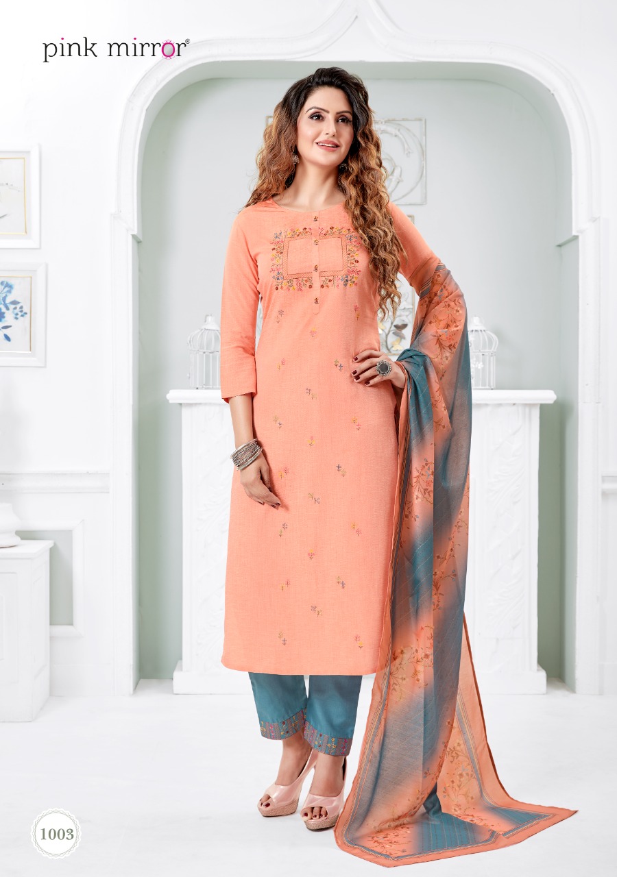 Pink Mirror Serenity Viscose Silk Kurti With Pant And Dupatta Wholesaler Surat