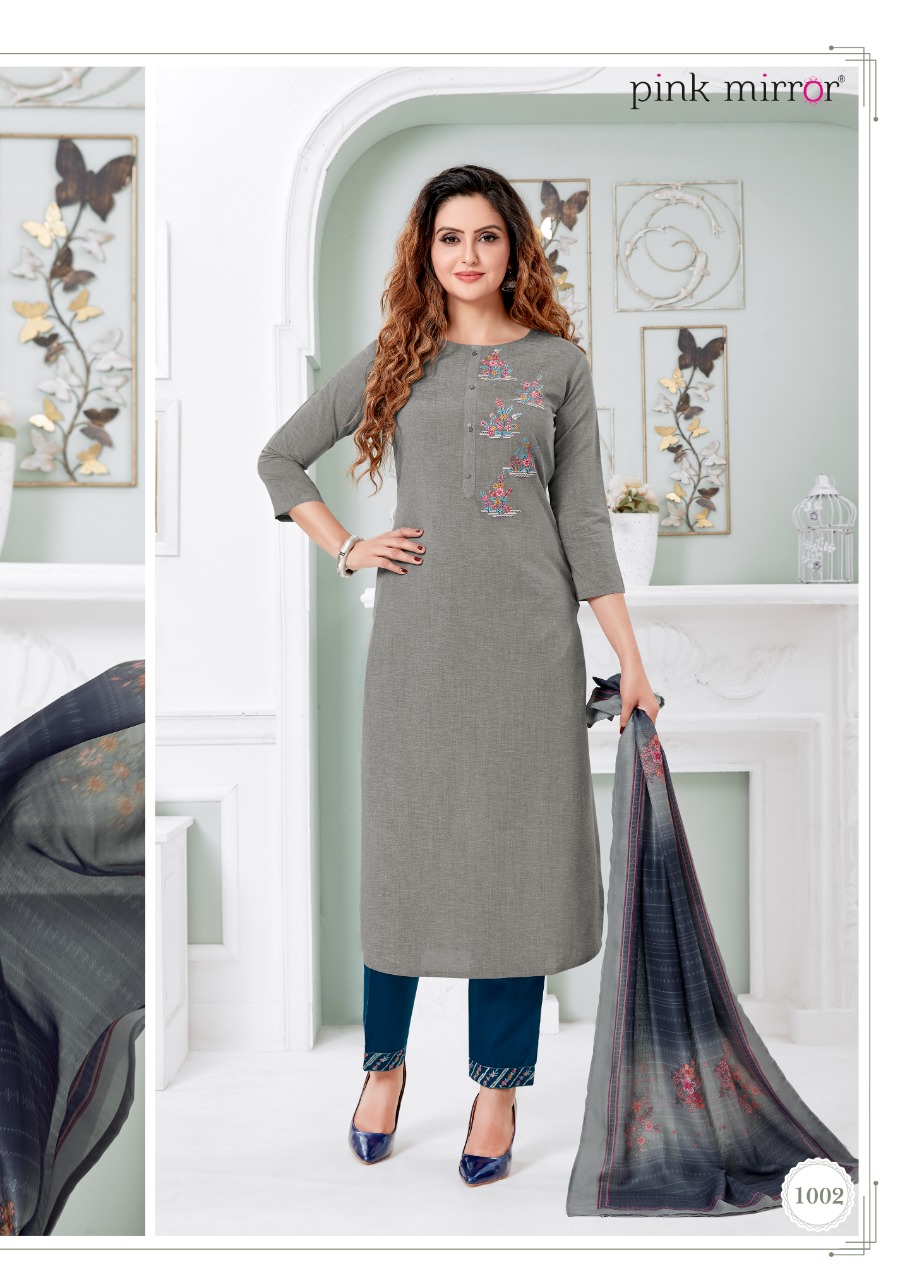 Pink Mirror Serenity Viscose Silk Kurti With Pant And Dupatta Wholesaler Surat