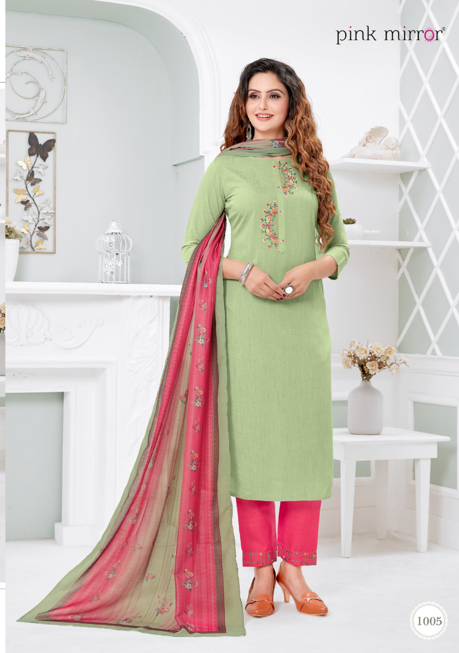 Pink Mirror Serenity Viscose Silk Kurti With Pant And Dupatta Wholesaler Surat