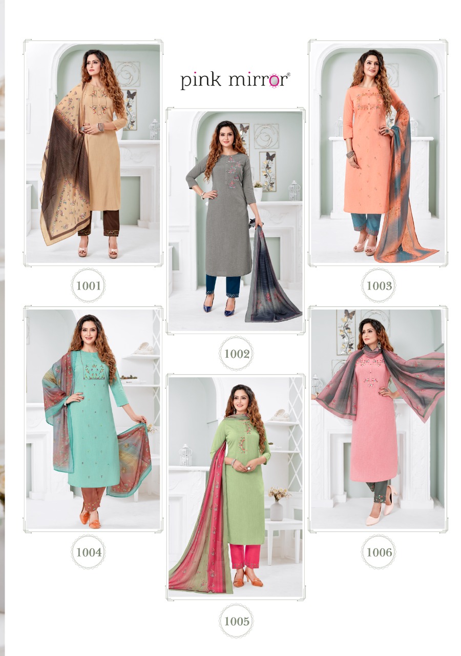 Pink Mirror Serenity Viscose Silk Kurti With Pant And Dupatta Wholesaler Surat