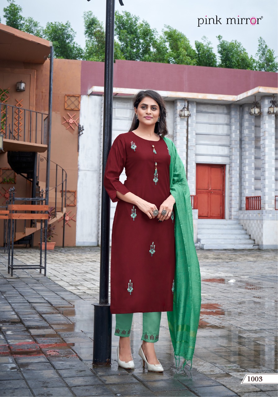 Pink Mirror Treasures Readymade Viscose Kurtis Online Wholesaler Surat