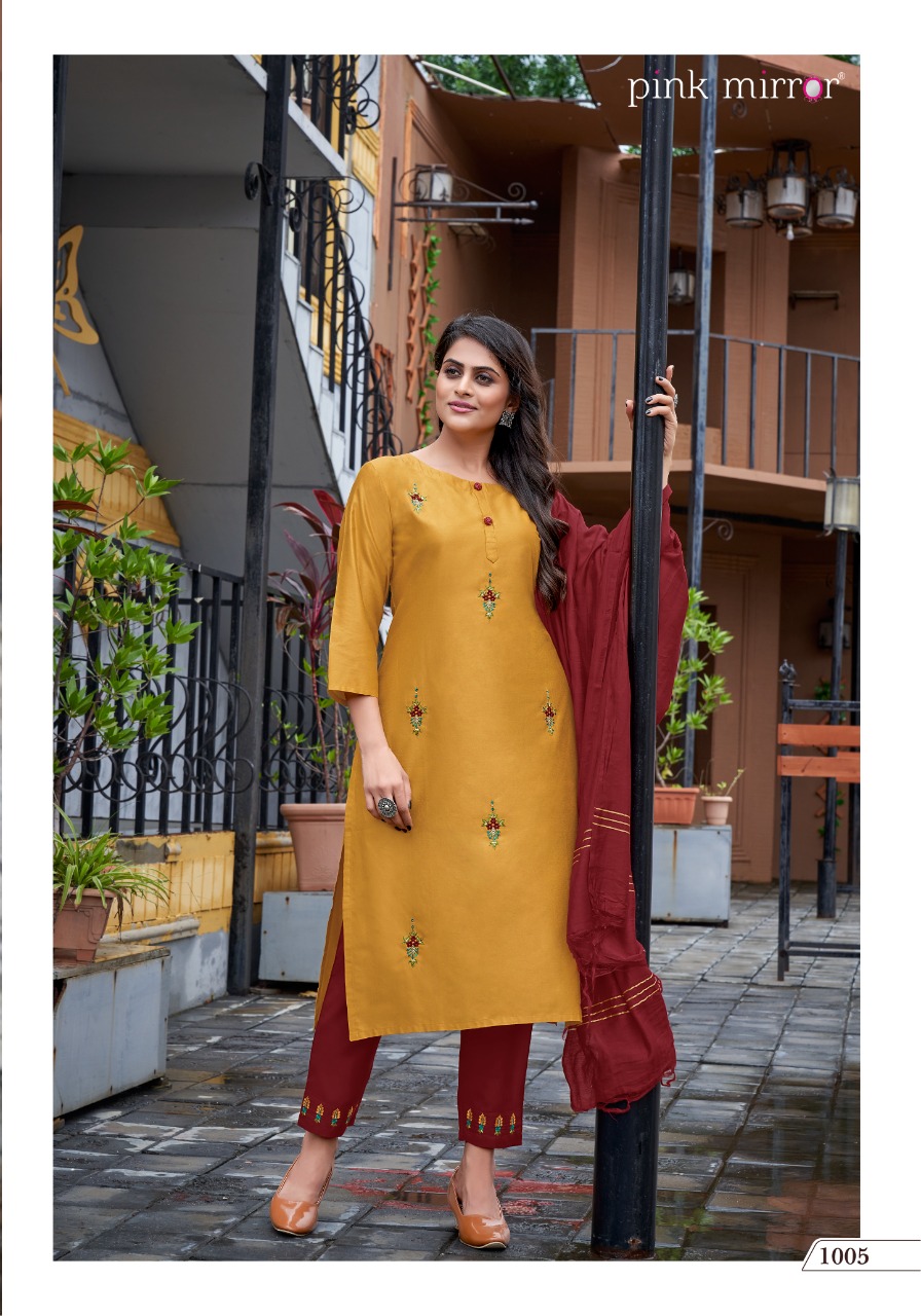 Pink Mirror Treasures Readymade Viscose Kurtis Online Wholesaler Surat