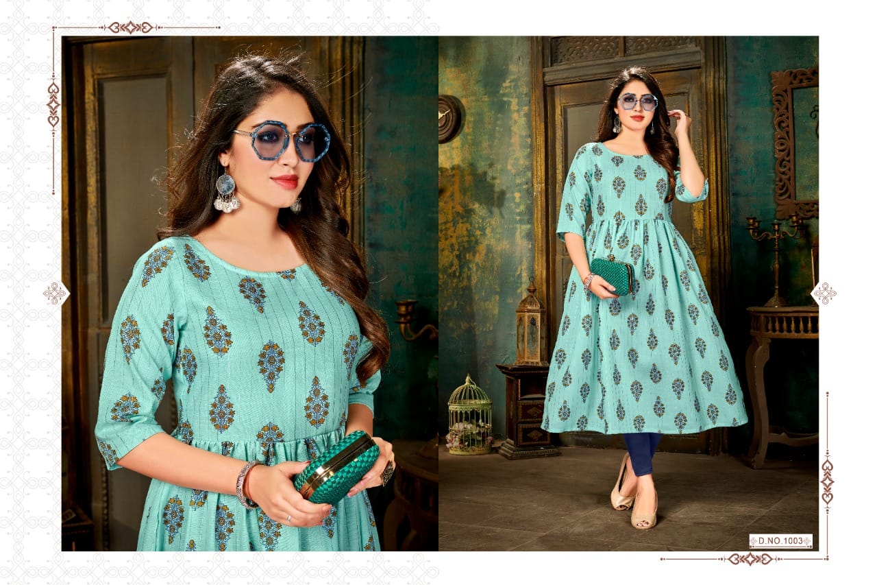 Rahul Nx Maggi Readymade Lurex Print Kurtis Best Online Wholesaler Surat