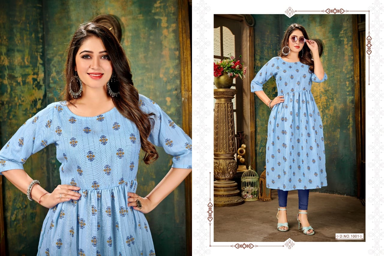 Rahul Nx Maggi Readymade Lurex Print Kurtis Best Online Wholesaler Surat