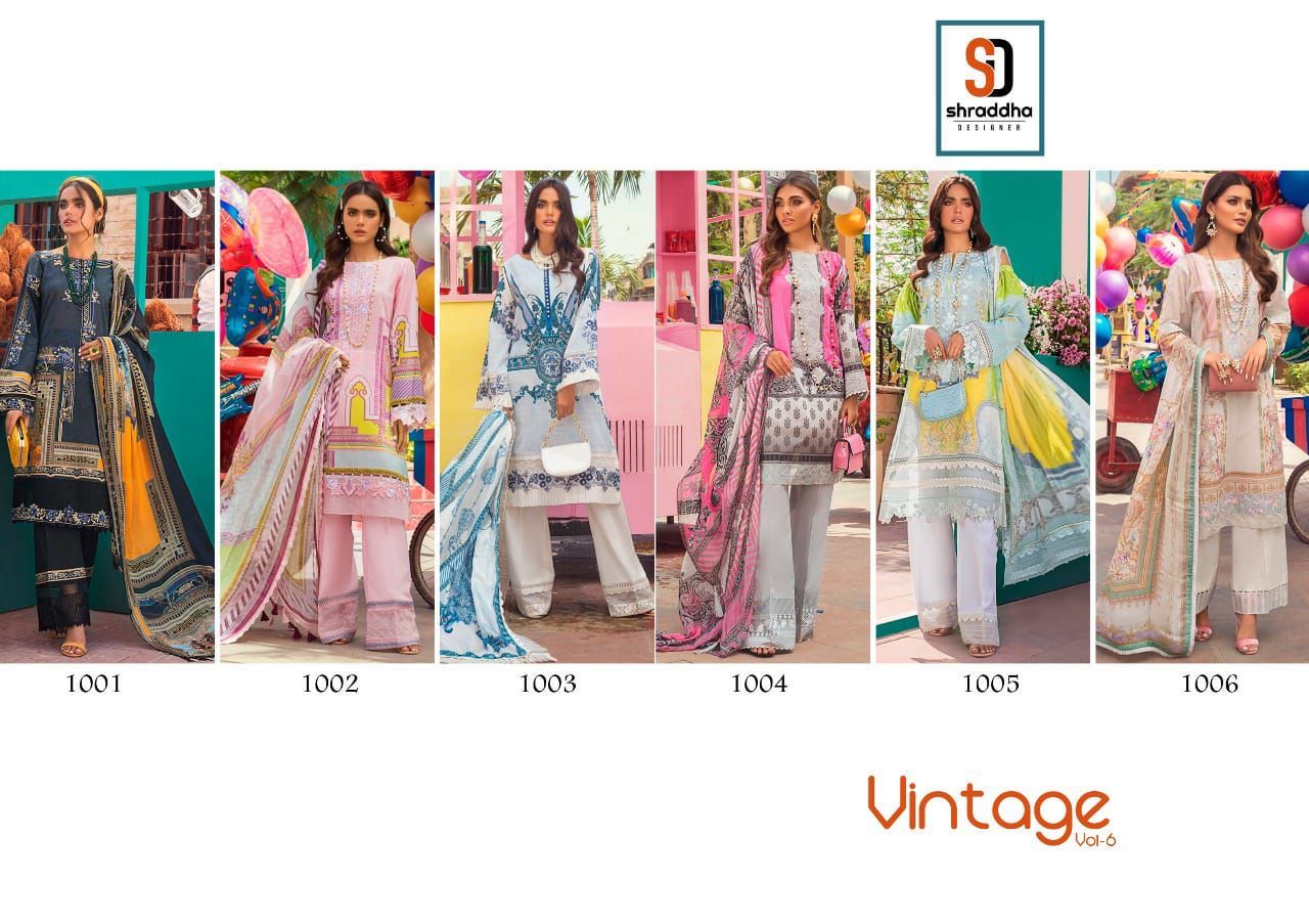 Shraddha Designer Vintage Vol 6 Lawn Cotton Print Pakistani Salwar Suits Wholesaler Surat