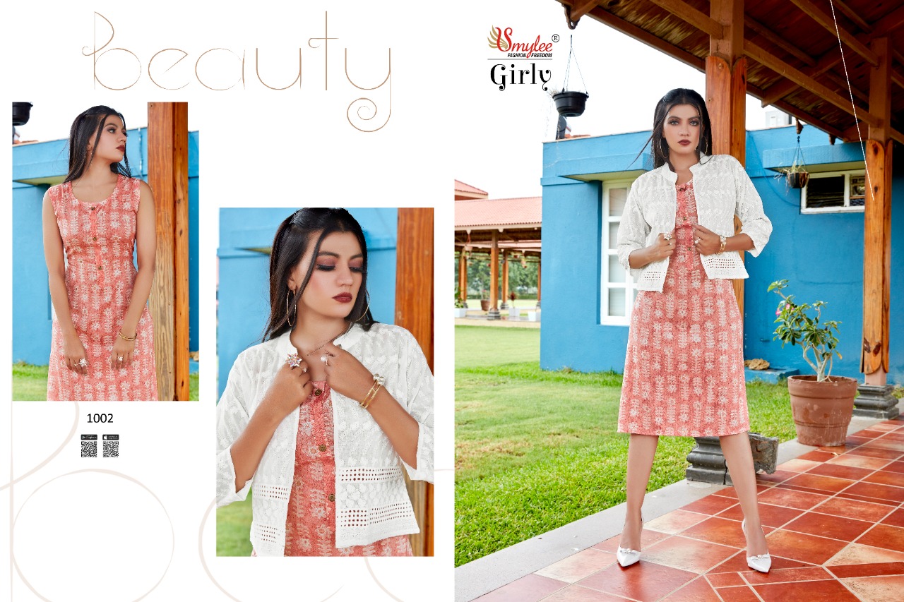 Smylee Fashion Girly Rayon Print Kurtis With Jacket Wholesaler Surat
